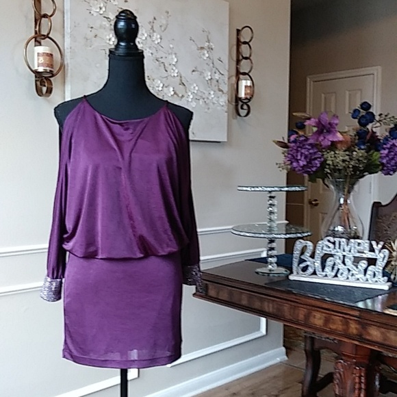 Purple Embellished Cocktail Mini Dress By B Darlin. Size XS 1/2 - Picture 6 of 17